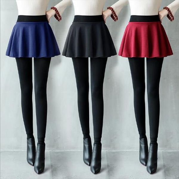 

one piece women leggings winter warm thickening skirts leggings fleeces skinny pants high waist skirt legging p8121, Black