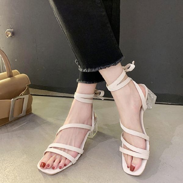 

2020 summer new ladies sandals comfortable open toe cross straps with heel crystal heel women sandals korean version, Black
