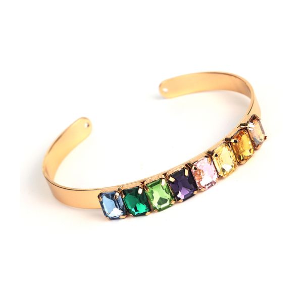 

bangle rainbow mix colorful crystal encrusted for women-gold color statement bracelets, Black