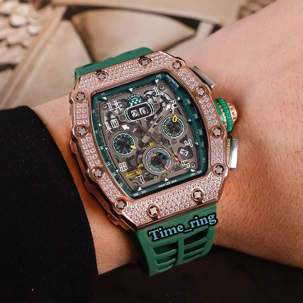 

edition rm11-03 skeleton dial rose gold diamond case flyback retrograde automatic mechanical movement rm11-03 mens watch rubber watches, Slivery;brown