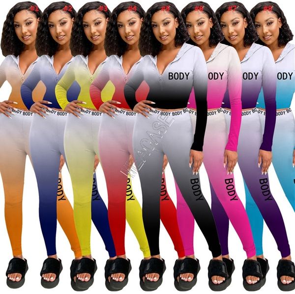 

women bodysuit tracksuit color gradient sweat suit zipper hooded hoodies long sleeve pullover legging pants jogging outfits d91605, White