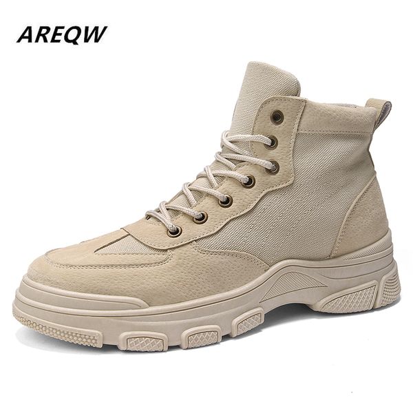 

2020 autumn and winter new mesh warm warm color fashion men plus velvet cotton boots trend england high help men's boots, Black