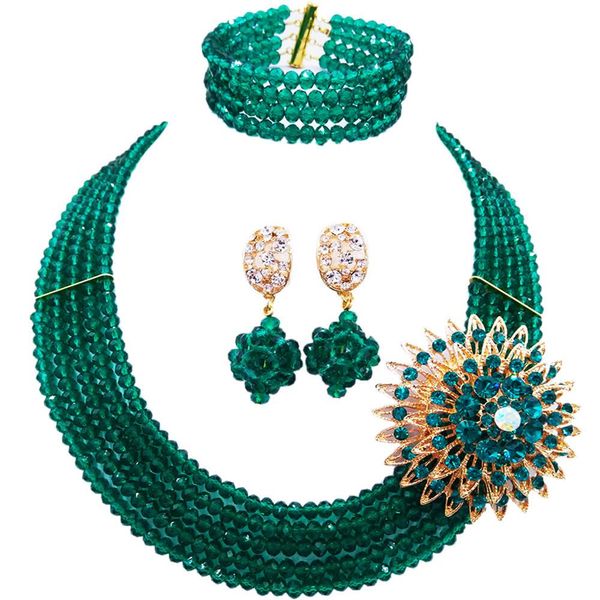 

wholesale classic fashion nigeria wedding africa beads jewelry set aqua blue necklace bracelet bridal jewelry sets mh-04, Black