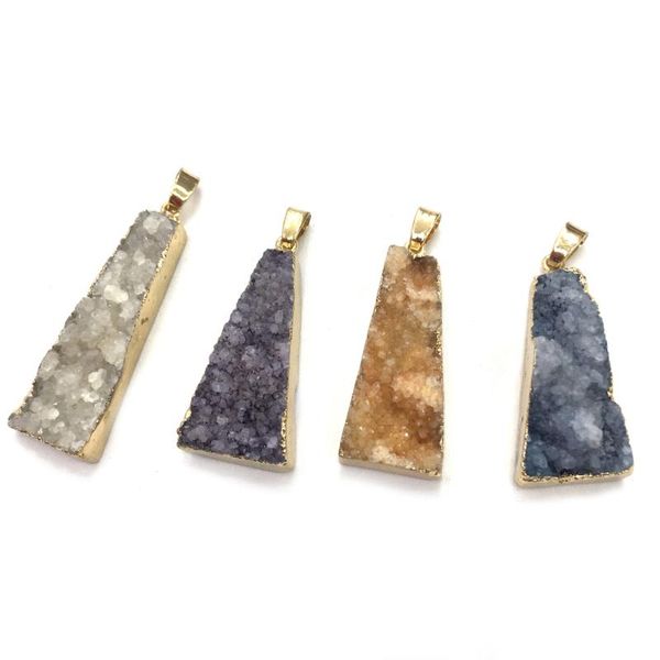 

charms trapezoidal plated blue agates pendant reiki healing natural stone amulet diy jewelry gift size 20x40mm, Bronze;silver