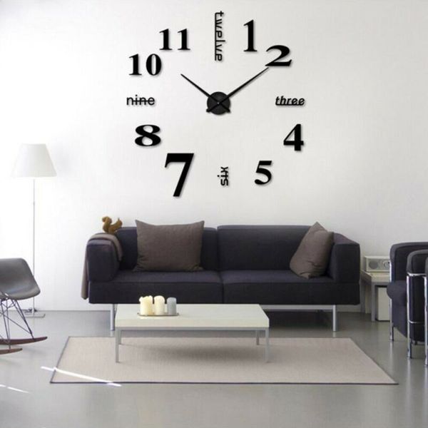

3d digital wall clock mirror sticker home room modern art deco design wall sticker clock