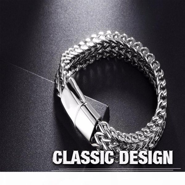 

heavy stainless steel bracelets bangle for men punk style charm bracelets double layer chain bracelet steel braid & bangles men jewelry, Golden;silver