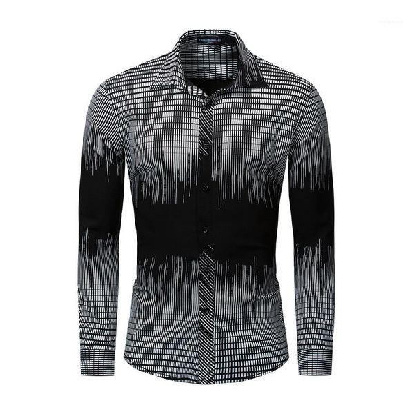 

shirts fashion plaid print long sleeve mens designer shirts casual males clothing 3d digital print mens casual, White;black