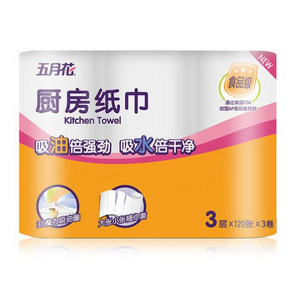 

3rolls очистка портативных кухонь бумага утолщенных wood pulp бытовая tissue