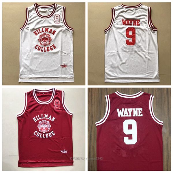 

mens wayne 9 hillman college theater basketball jersey all stitched movie jerseys red white size s-2xl drop shipping, Black;red