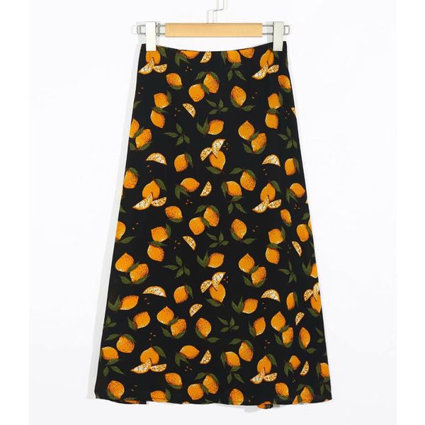 

skirts elegant mango print long skirt women 2021 autumn vintage female bottom streetwear, Black