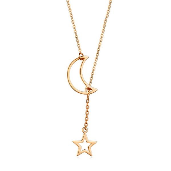 

sellers simple link chain necklace for women cute star moon long pendant necklace gold statement fashion jewellery gift, Golden;silver