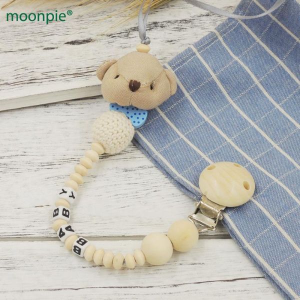 

pacifiers# big natural linen bear head charm with personalised name baby feeding neutral pacifier chain nipple holder soother nt244