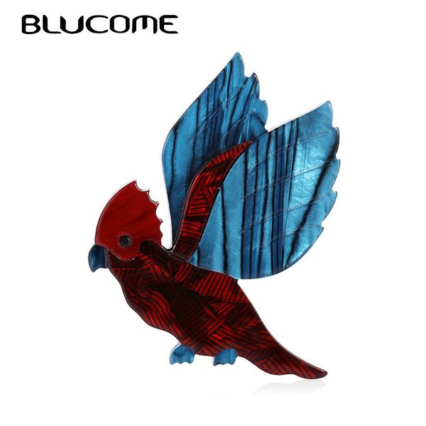 

blucome handmade acrylic parrot bird shape brooches for women animals brooch lapel pin sweater bag suit accessories, Gray