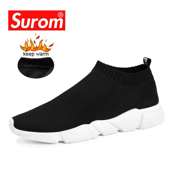 

surom winter warm shoes men outdoor short plush casual shoes male fashion casual soft loafers men lightweight flats, Black