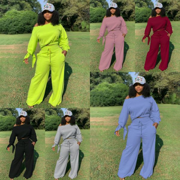 

women tracksuit two pieces set solid colour one word collar bat sleeve ladies new casual loose sportwear outfits large size 2020 p69, White