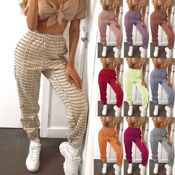 

женщины письмо печати joggers сыпучего повседневная уличная мода хаки брюки весна осень harajuku capris femme трениках sweatpant 11color, Black;white