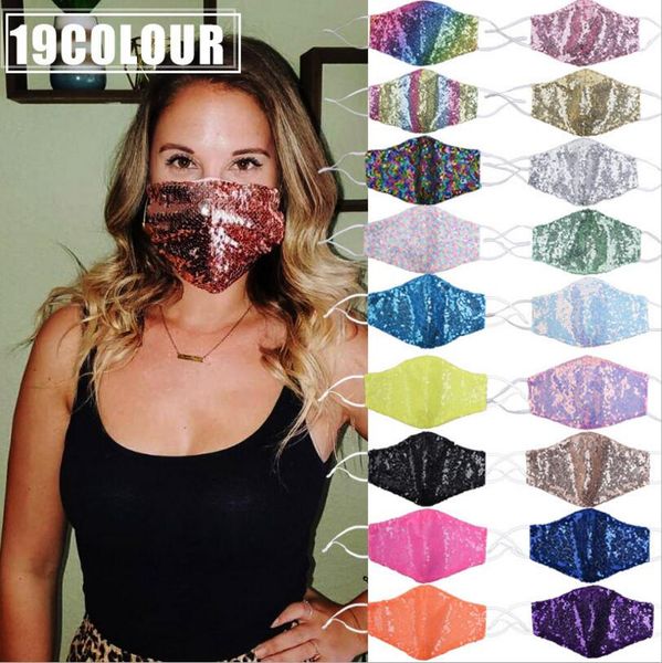 

19 colors sequin face mask outdoor suncreen anti dust breathable washable masks reusable facial protective cloth mask designer mask