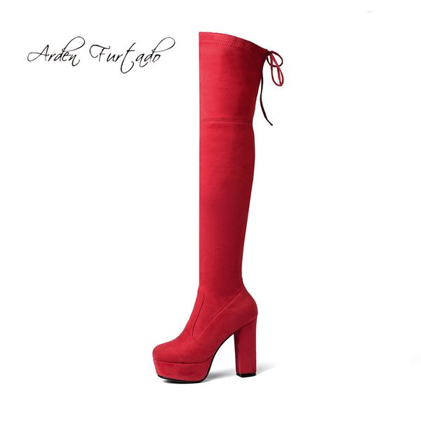 

arden furtado autumn over the knee high heels 12cm platform round toe red grey thigh high boots fashion stretch boots ladies new, Black