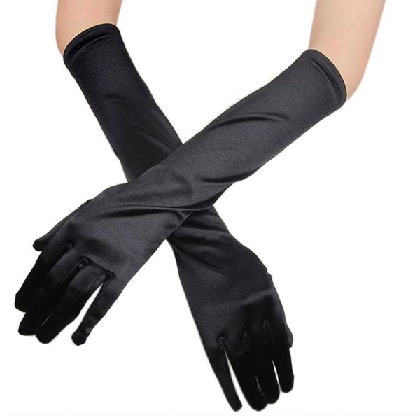 

five fingers gloves womens satin long opera evening party prom costume 117, Blue;gray