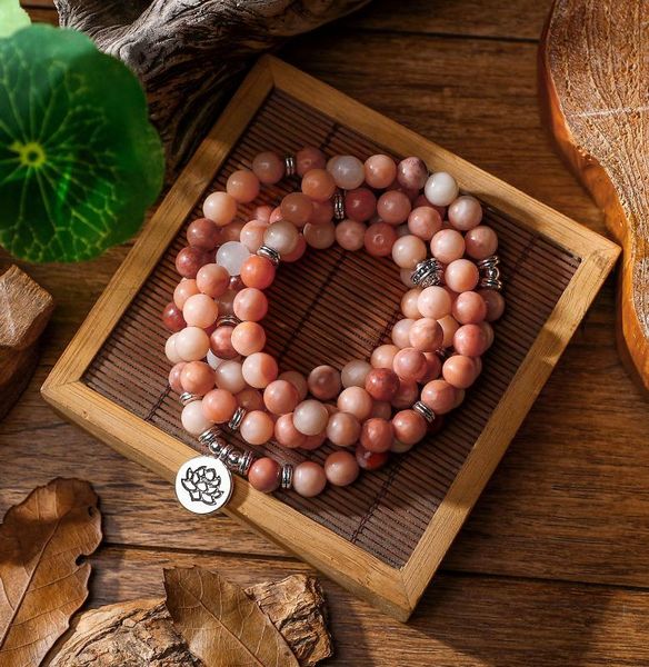 

women`s wrap bracelet pink aventurine beads with lotus om buddha charm yoga men bracelet 108 mala necklace dropshipping, Red;blue