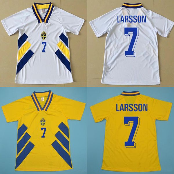 

#11 brolin #10 dahlin #7 larsson 1994 sweden soccer jersey home yellow retro 94 classic antique vintage maillot away white football shirt, Black;yellow