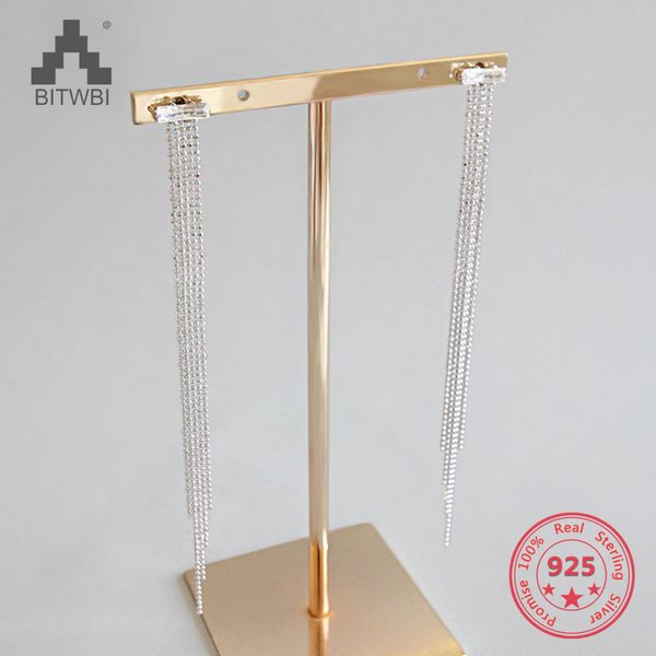 

100% s925 sterling silver fashion women stylish tassel long earrings women girl jewelry pendante femme, Golden;silver