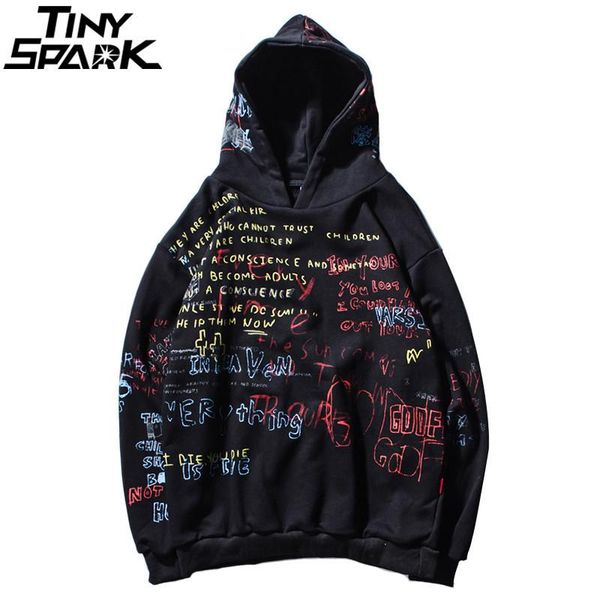 

harajuku graffiti hoodie sweatshirt mens hip hop pullover hoodies streetwear casual fashion clothes hipster autumn 2019 cotton t191216, Black