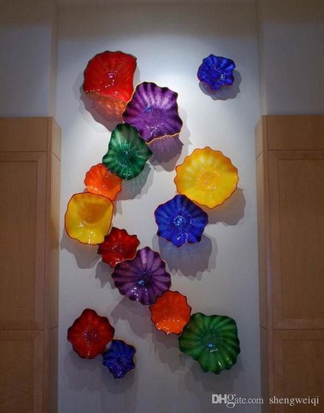 

Elegant Artistic Flower Plates Chihuly Style 100% Mouth Blown Borosilicate Glass Wall Plates Luxury Hotel Decoration