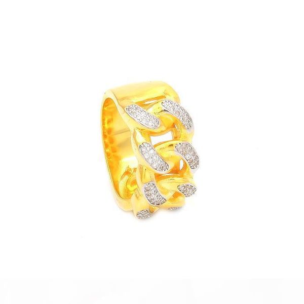 

european and american hip-hop men's double color electroplatedmicro zirconia ring cuban chain ring, Silver