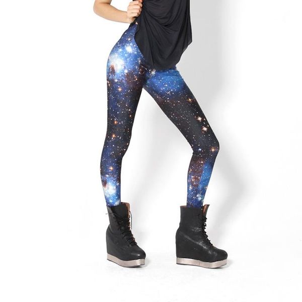 

zsiibo new design space printing leggings fitness womens fashion creative style slim popular sports pants, Black