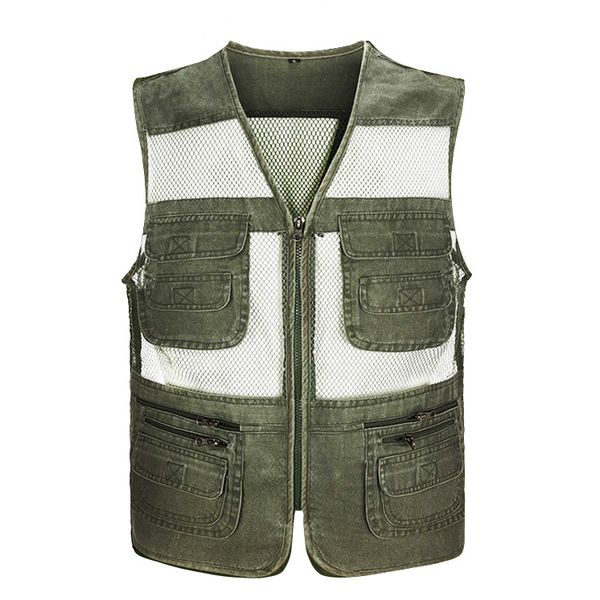 

hoho 2020 men summer new style genuine product casual multi-pockets waistcoat mesh cotton cloth joint vest, Black;white