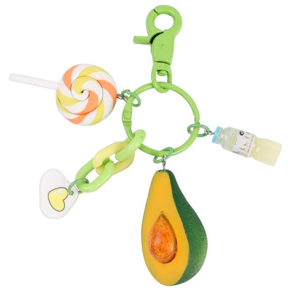 

cartoon cute fruits keychain avocado durian pendant women girls bag ornaments lollipop biscuits key chain kids jewelry gift, Silver