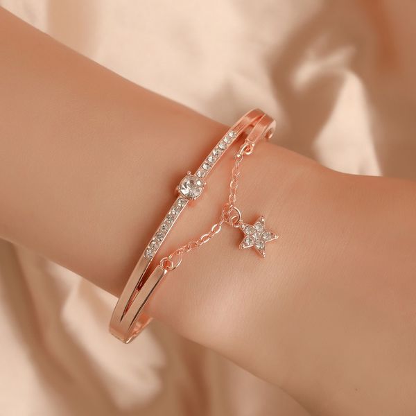 

five-pointed star bangles new rose gold metal art bracelets korean trendy style for women accessories student art gifts 2020, Black