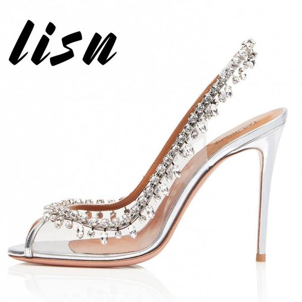 

new clear transparent pvc crystal beading pumps open toe slip on thin high heel wedding pumps shoes women, Black