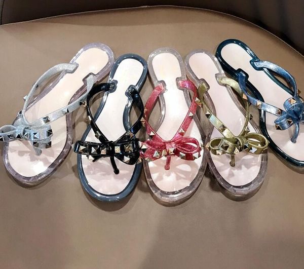 

classics v brand women flat sandals slipper flat bottom rivet bow herringbone slippers women's jelly sandals 35-41, Black