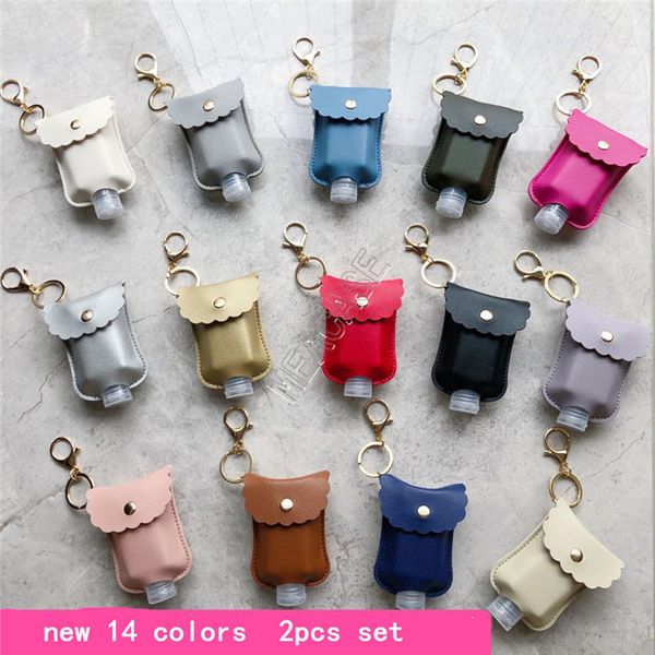 

60ml hand sanitizer bottle with pu leather holder cover bag 2pcs set perfume skin care product travel bottles keychains bag key chain d9201, Blue