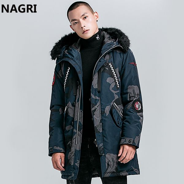

2020 winter long coat jacket men thick warm camouflage fur collar hooded windproof parkas outwear casual anorak trench coat men, Black