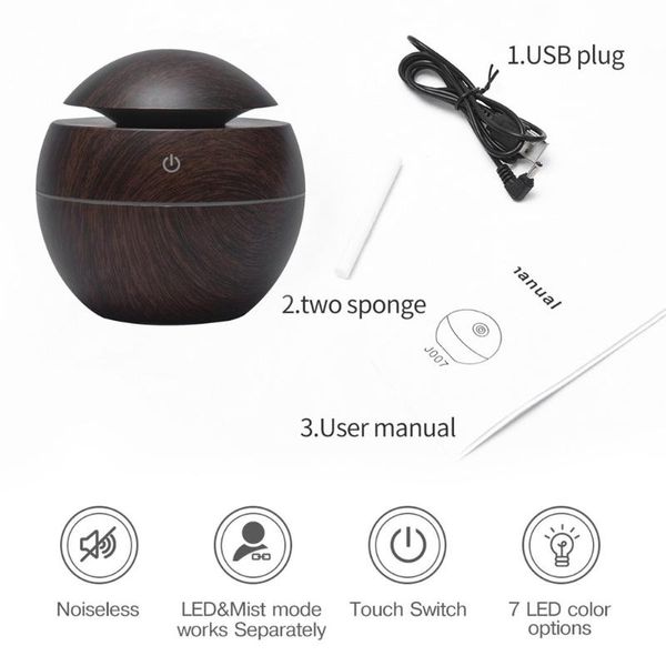 

electric humidifier essential aroma oil diffuser ultrasonic wood grain air humidifier usb mini mist maker led light for home