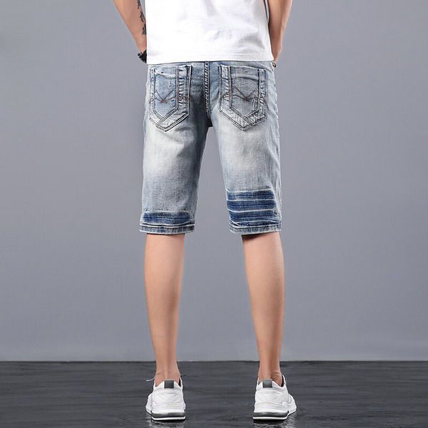 

Mens Denim Shorts Classical Cartoon Eagle Pattern Men's Jeans Fashion Straight Stylist Pants Knee Length Slim Casual Hot Sale