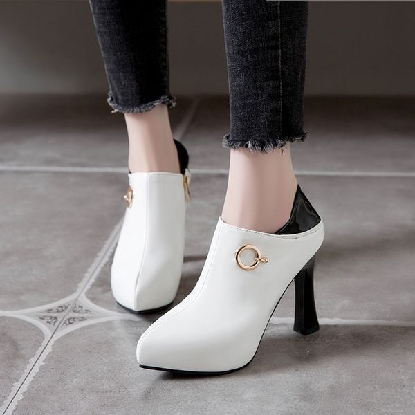 

large size 31-50 high heels platform pumps women patent leather new arrival fashion pointed toe office party shoes t2185, Black