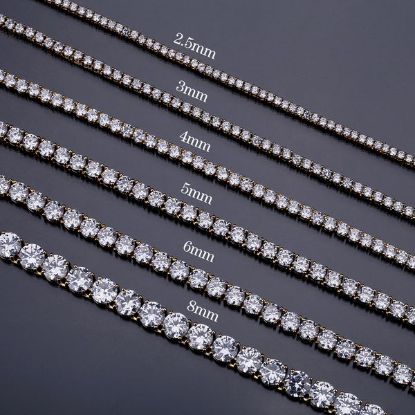 

topgrillz 2,5мм-10мм iced out bling aaa циркон 1 ряд теннис цепи ожерелье мужчины хип-хоп ювелирные изделия золото серебро цвет подвески y20, Silver