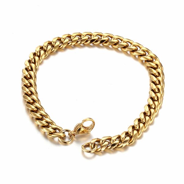 

link, chain italian gold color link bracelet fashion 316 stainless steel lobster clasp men's accessory gift, Black