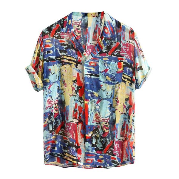 

men's casual shirts mens short sleeve beach streetwear loose summer holiday turn down collar chemise, White;black