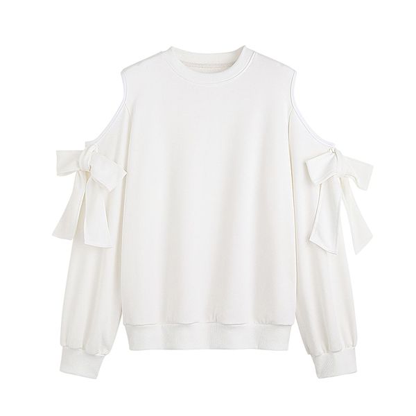 

paris girl sweatshirt o-neck autumn female korean loose 2020 new fashion student cotton long sleeve hollow out bow top, Black
