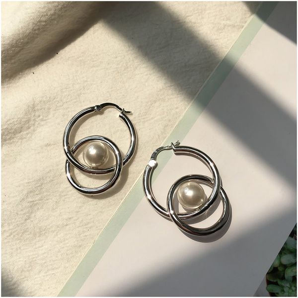 

women elegant white pearls round hoop earrings girl birthday party big pearl circle round earrings wedding engagement jewelry 1111