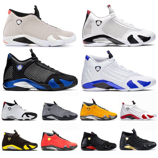 

14 14s jumpman hyper royal desert sand mens basketball shoes reverse ferr yellow candy cane spm x white red suede men trainers sneakers, Black