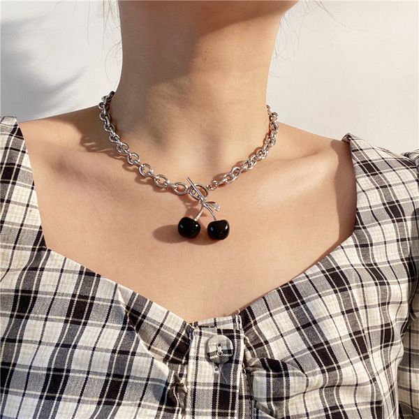 

kmvexo gothic sweet cherry pendant necklaces clavicle chain chokers for women girls punk 2020 summer necklace party jewelry gift, Silver