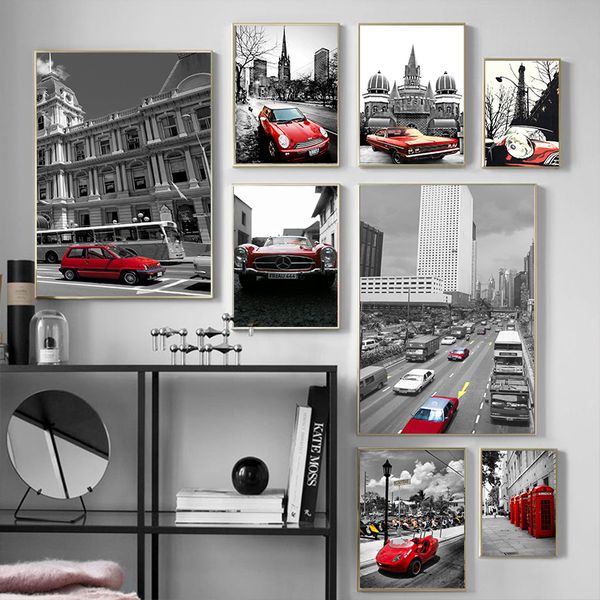 

nordic wall art decorative red retro car canvas print city london paris landscape posters prints paintings for living room decor