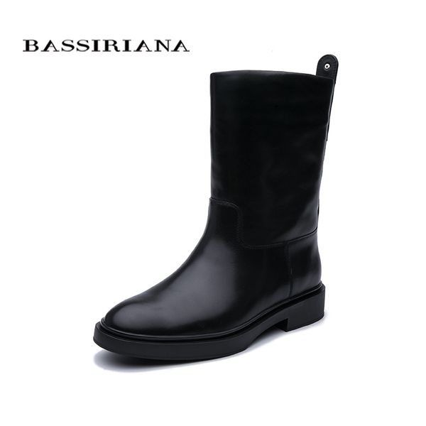 

bassiriana 2020 winter new women's leather boots warm fur rubber anti-slip bottom european fashion news, Black