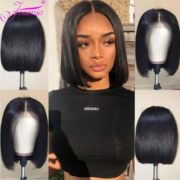 

lace wigs 8-14inch glueless 13x4 front 100% human hair straight wig transparent bob hd pre plucked, Black;brown